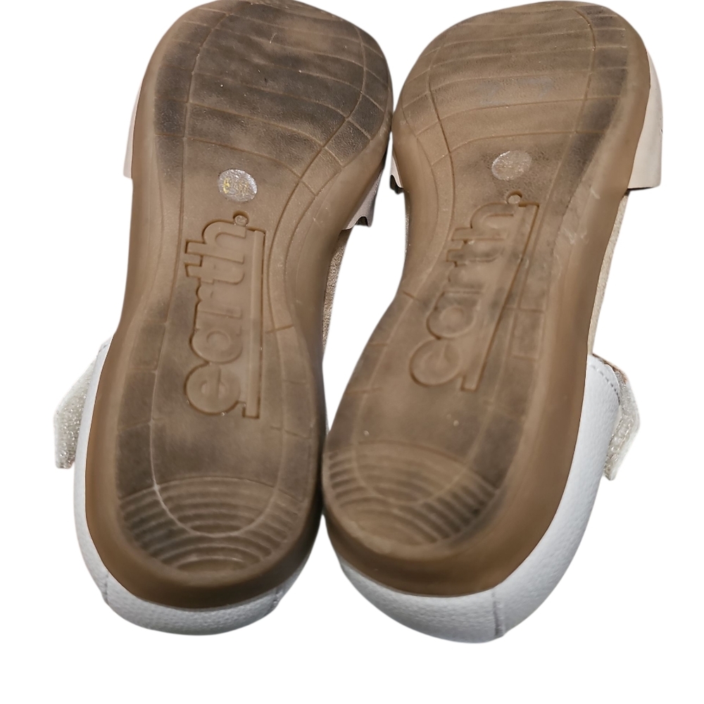 Earth Origins Laser-Cut Ankle-Strap Flats in White and Tan - Picture 8 of 10